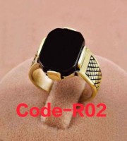 jp Italian Bio Black Stone Rings Mens golden & black Colour R02(হাতের আংটি)